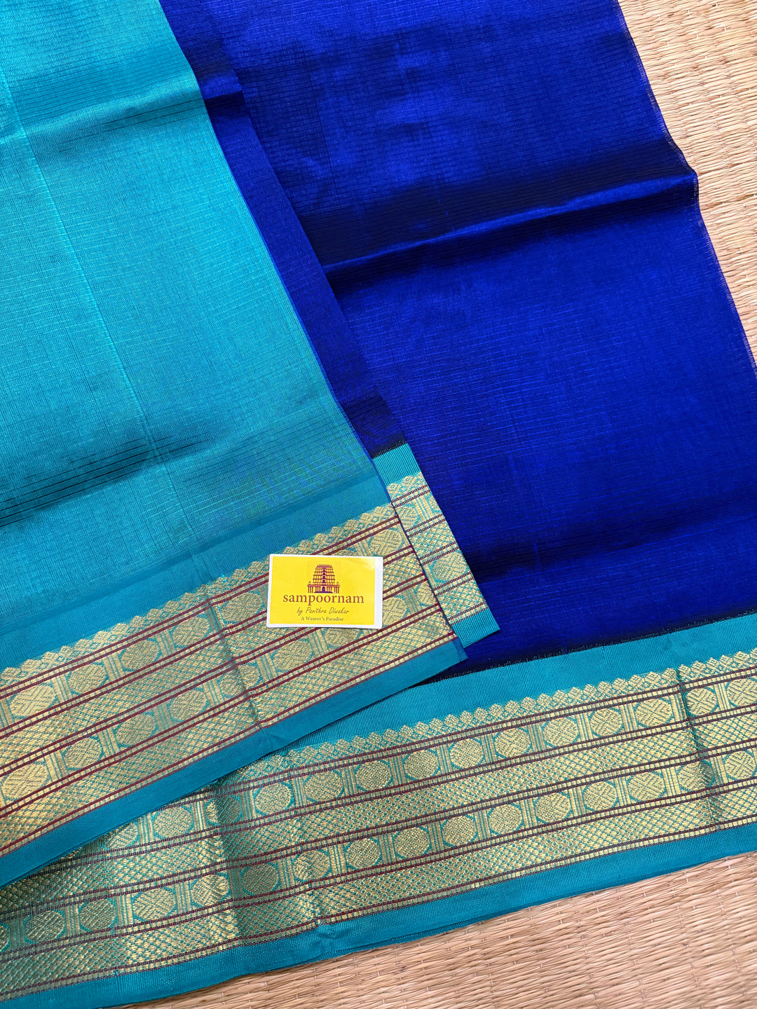 Blue with Blue Traditional Borders and Rich Pallu Korvai Silk Cotton Saree
