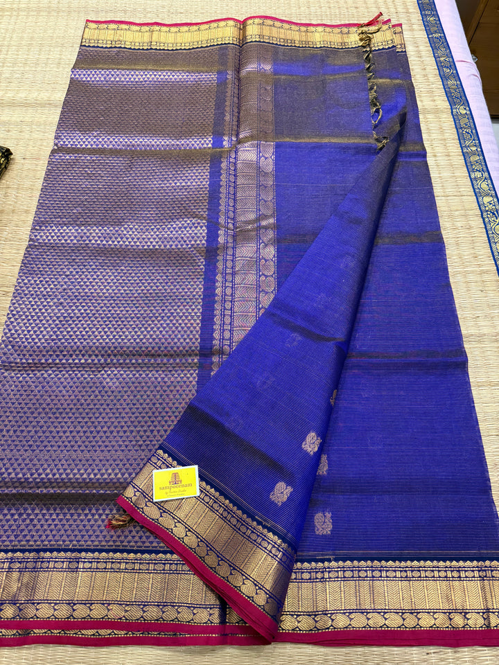 Dark Blue Vairaoosi Saree with Annam and Chakram Butta Silk Cotton Saree