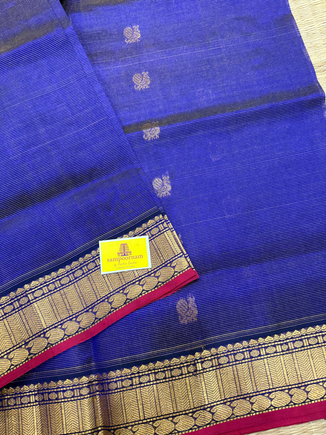 Dark Blue Vairaoosi Saree with Annam and Chakram Butta Silk Cotton Saree
