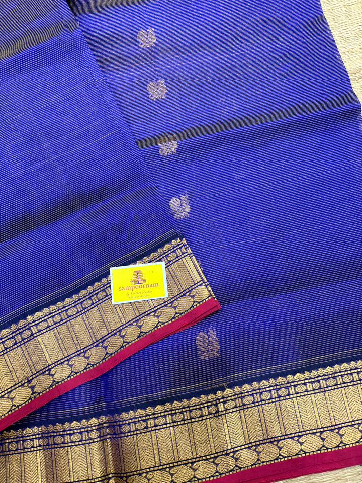 Dark Blue Vairaoosi Saree with Annam and Chakram Butta Silk Cotton Saree