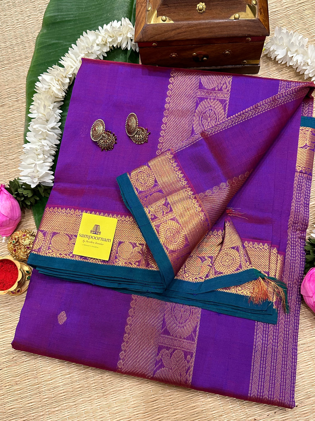 Purple with Rich Border Zari Butta Silk Cotton Saree