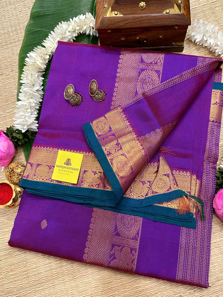 Purple with Rich Border Zari Butta Silk Cotton Saree