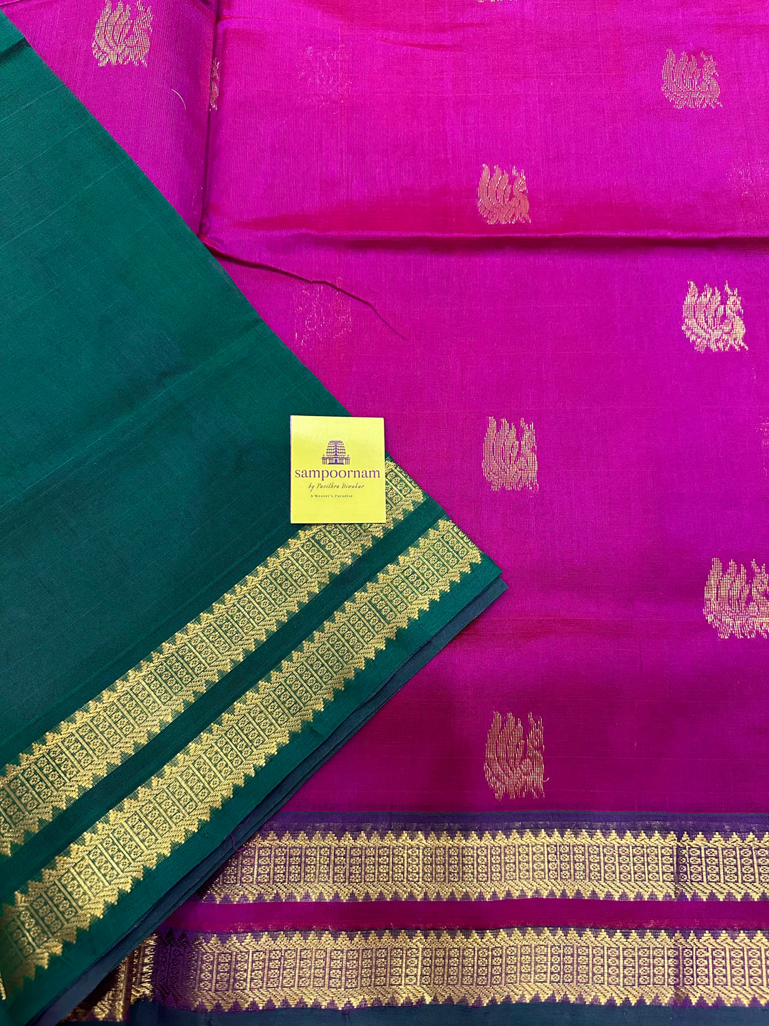 Magenta With Green Rettapet Zari Butta Silk Cotton Saree