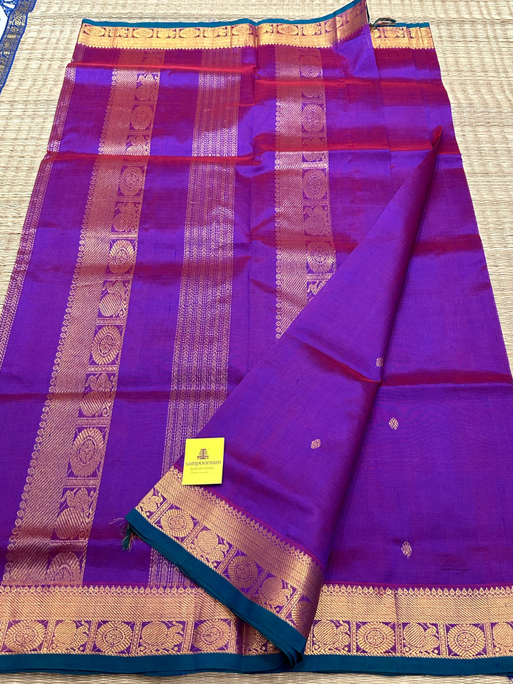 Purple with Rich Border Zari Butta Silk Cotton Saree