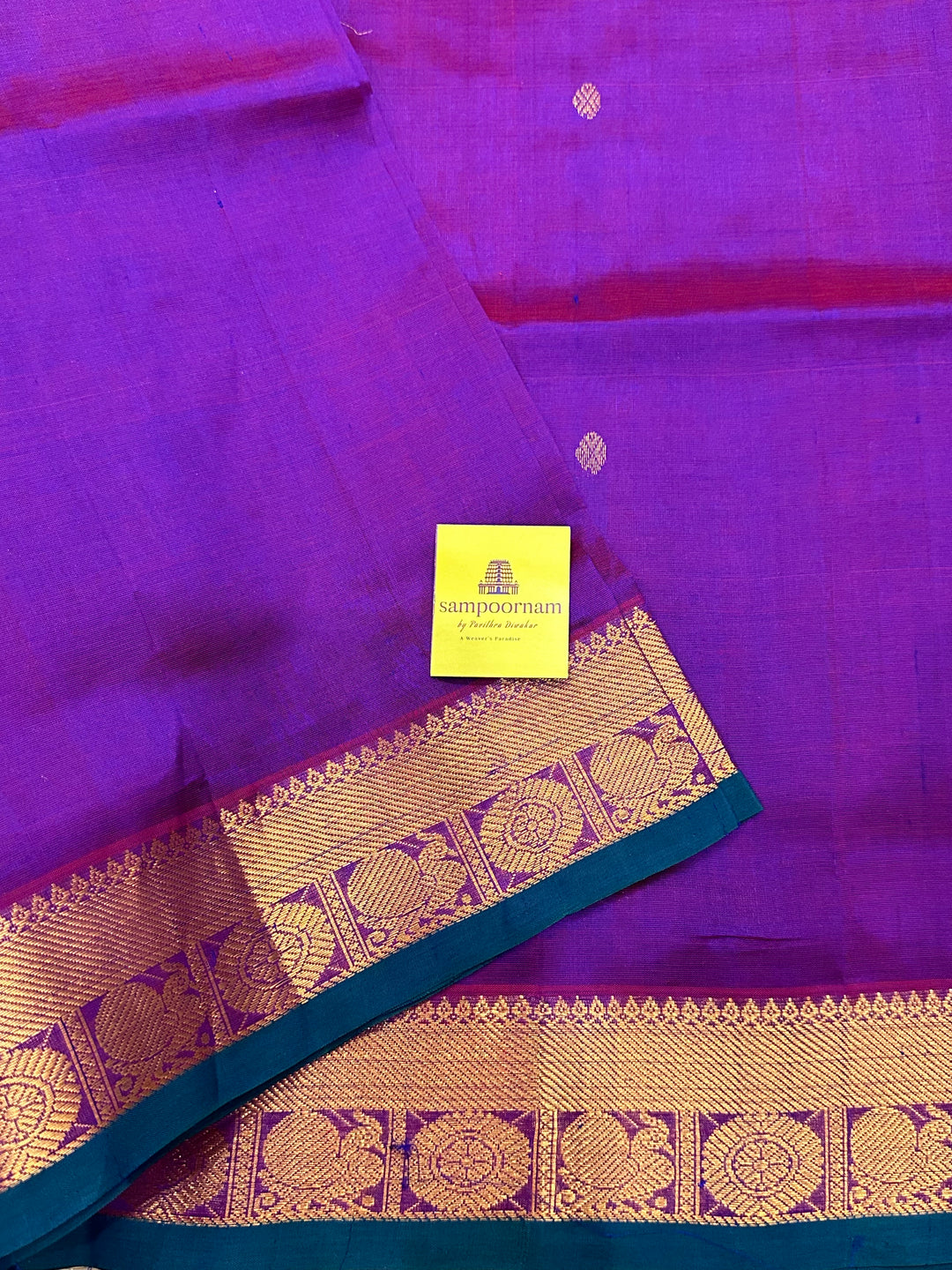 Purple with Rich Border Zari Butta Silk Cotton Saree