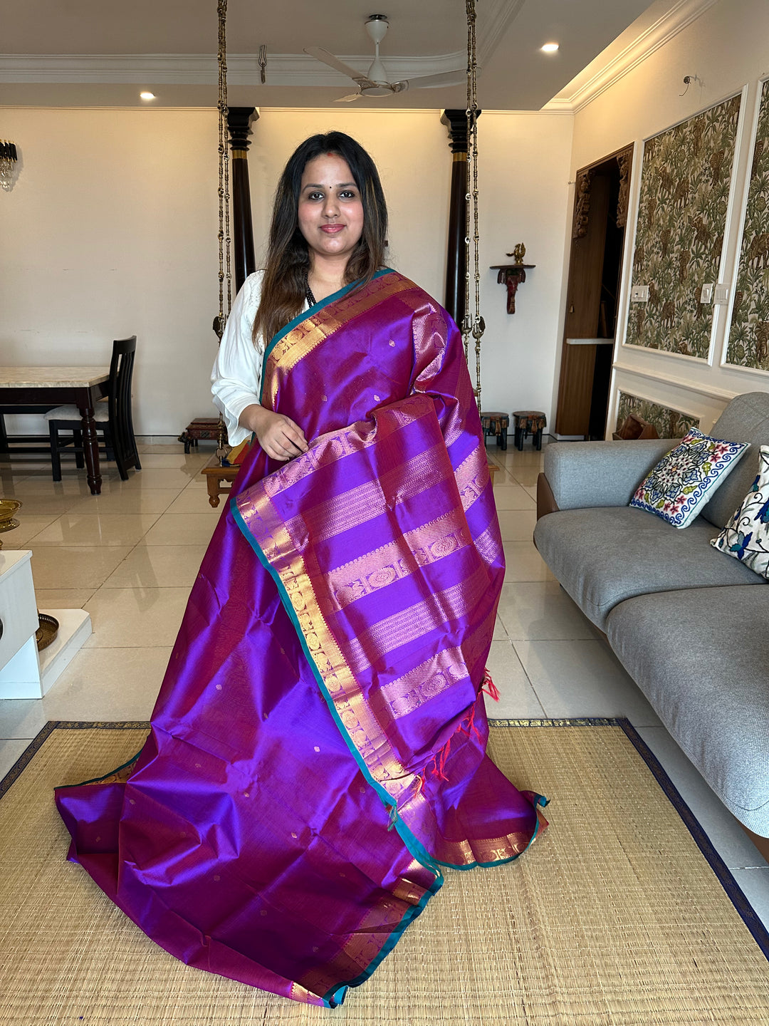 Purple with Rich Border Zari Butta Silk Cotton Saree