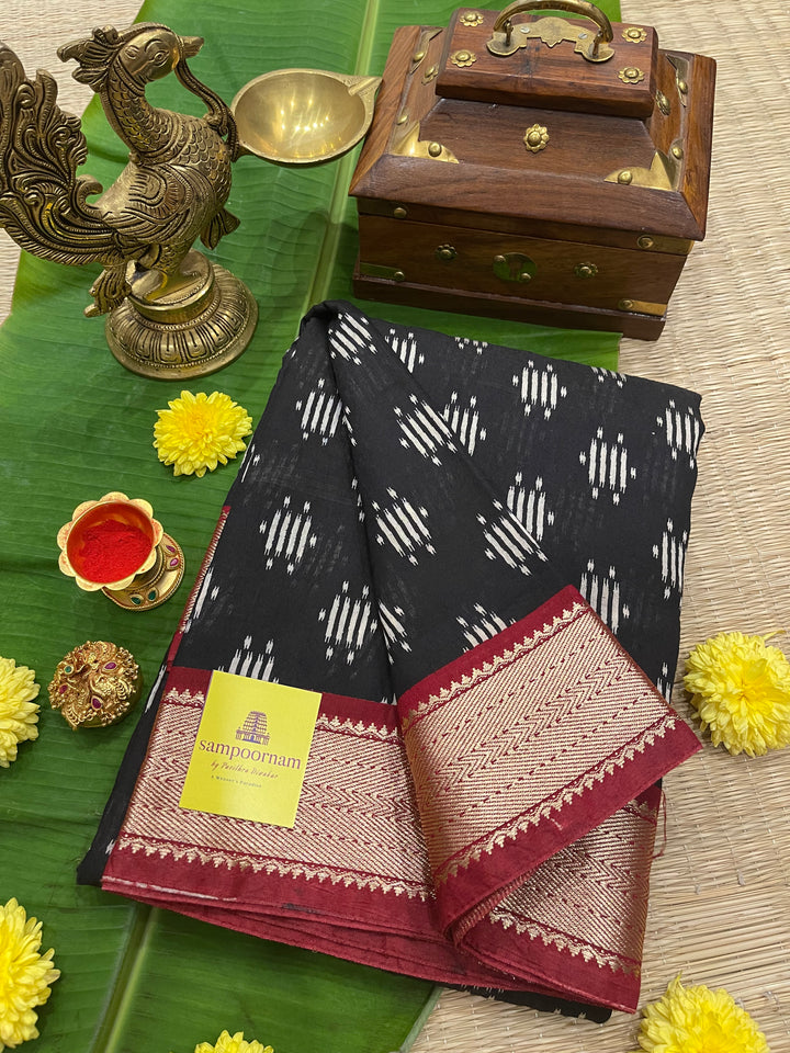 Modal Black with Red Printed Saree