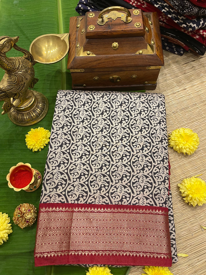 Modal Black and Red Printed Saree