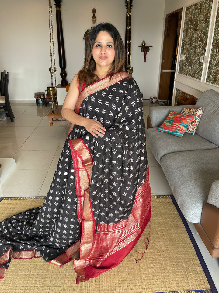 Modal Black with Red Printed Saree