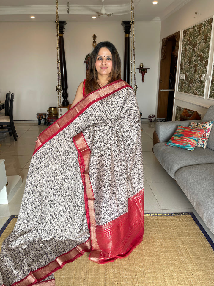 Modal Black and Red Printed Saree