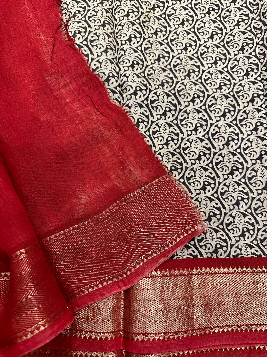 Modal Black and Red Printed Saree