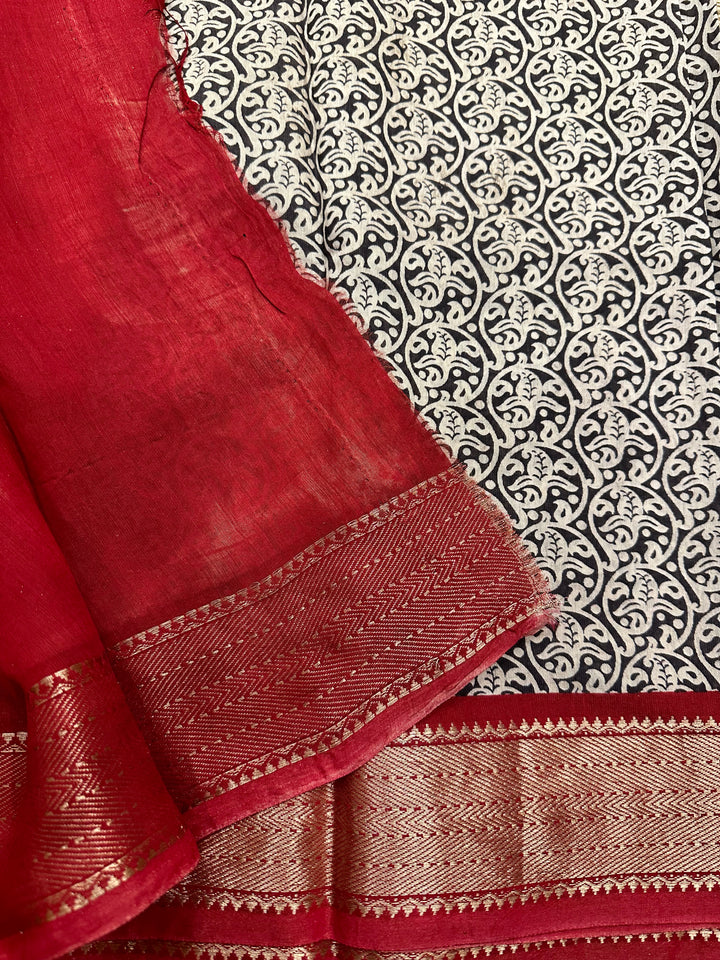 Modal Black and Red Printed Saree