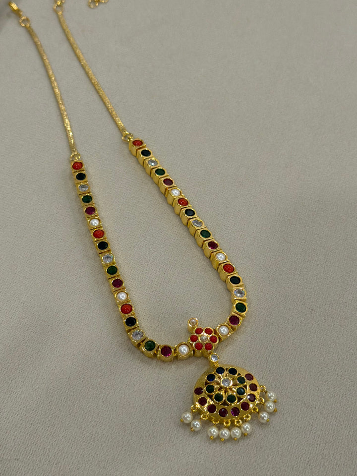 An Heirloom Inspired Navaratna Addigai Set with Drop Earrings