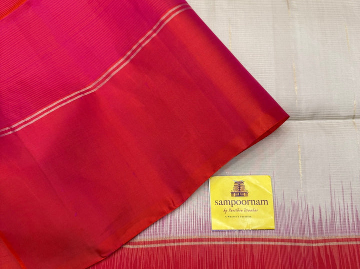 Light Beige with Orangish Pink, Rain Drop Zari Butta in the Body and Rich Pallu Pure Soft Silk Saree