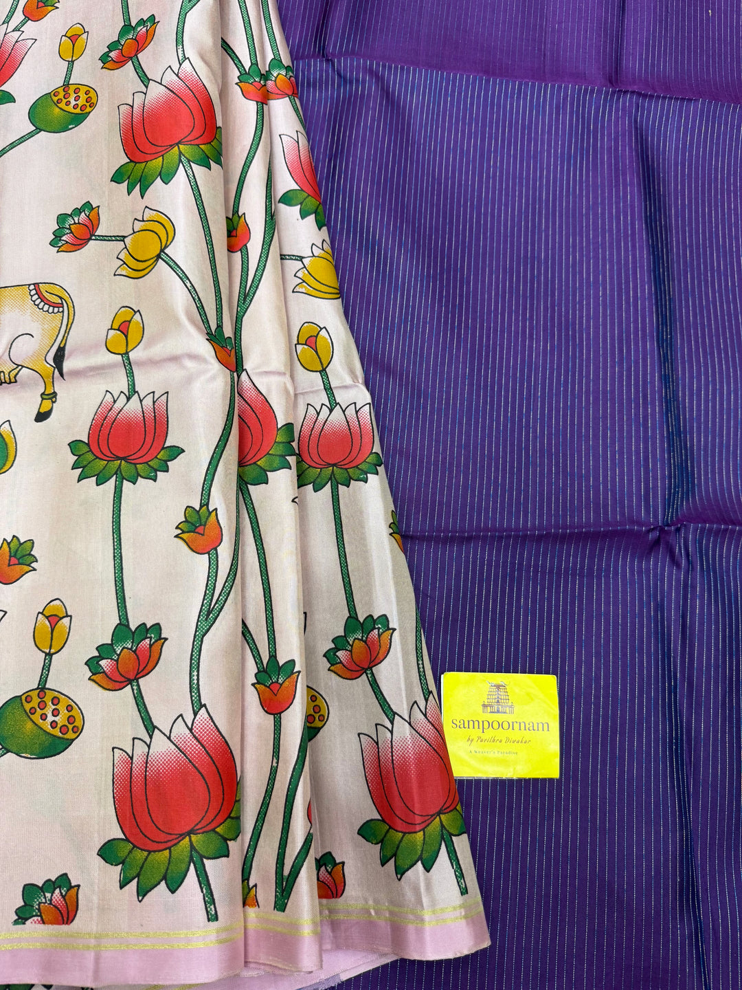 Onion Pink with Blue, Pichwai Prints in the Body , Pure Soft Silk Saree