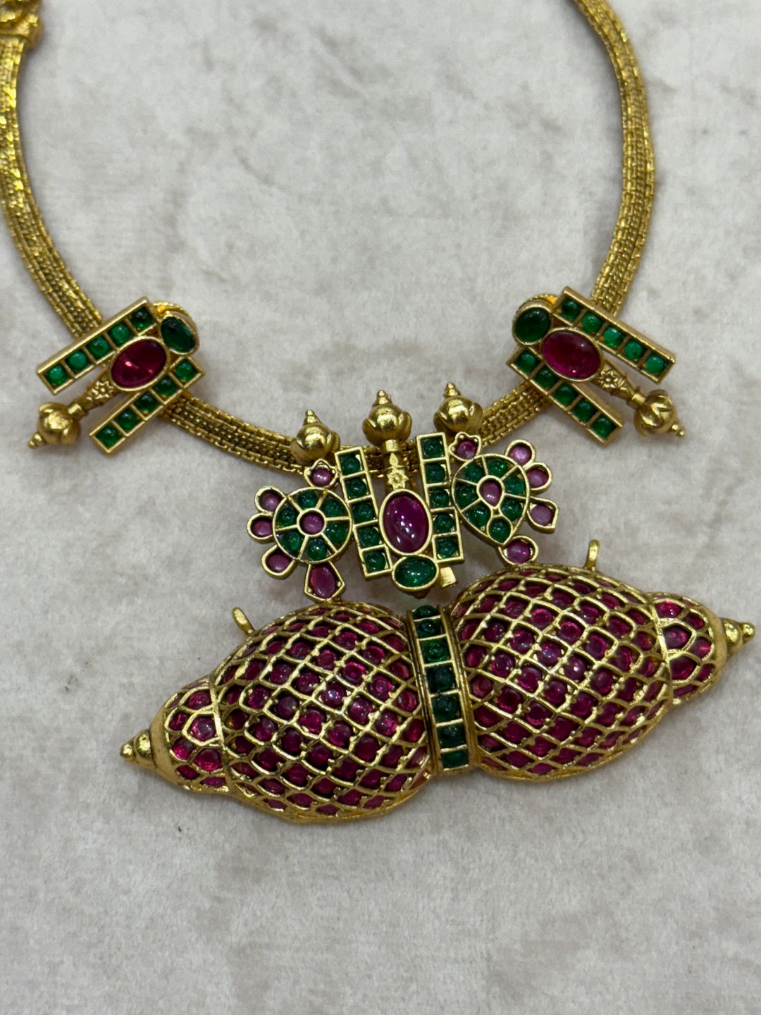 Ratna Kumbha Heritage Necklace - Red and Green Kemp Stones
