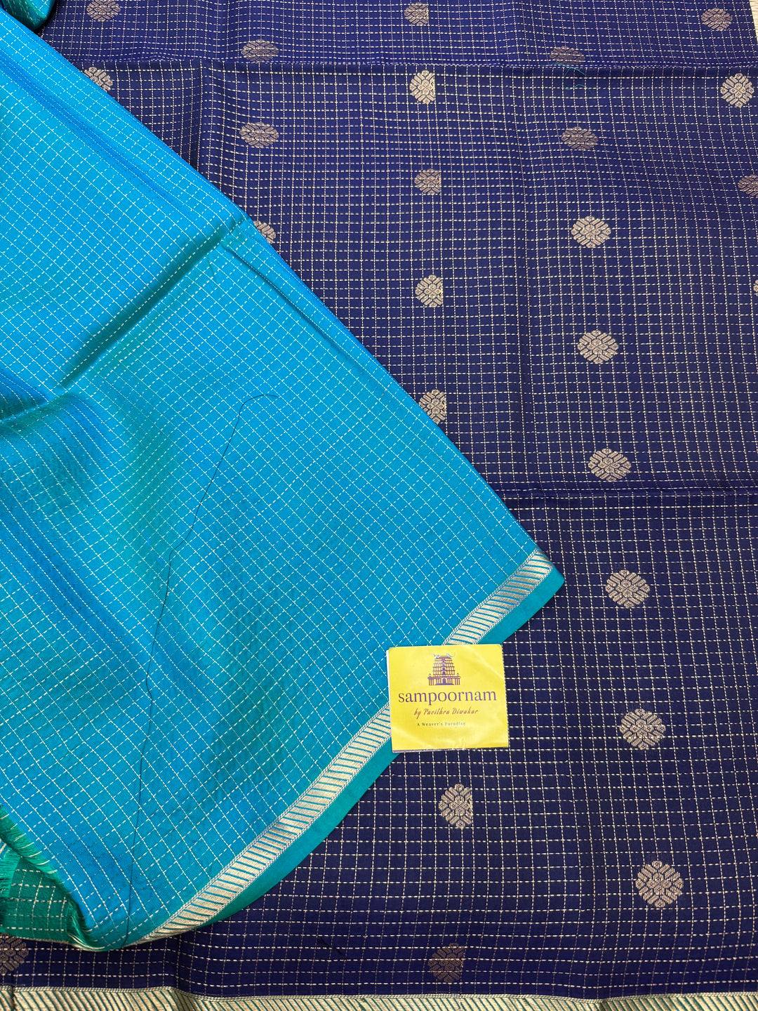 Dark Blue with Light Blue, Borderless , Zari Lines in the body and rich pallu , Pure Soft Silk Saree