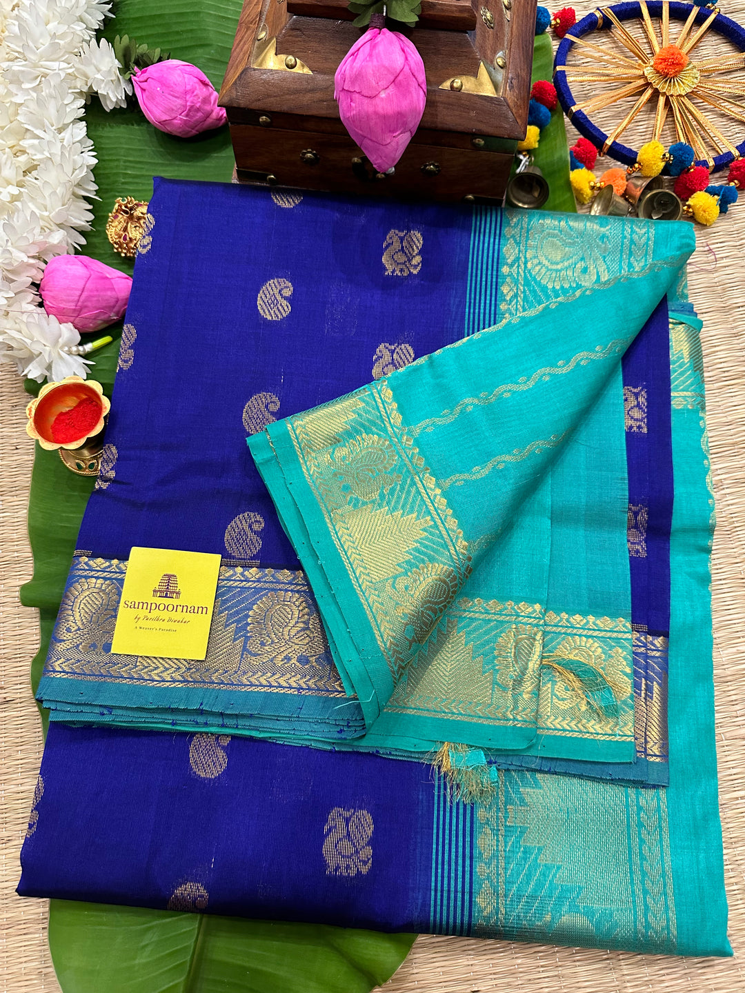 Blue with Light Blue Rich Butta Rich Pallu Silk Cotton Saree