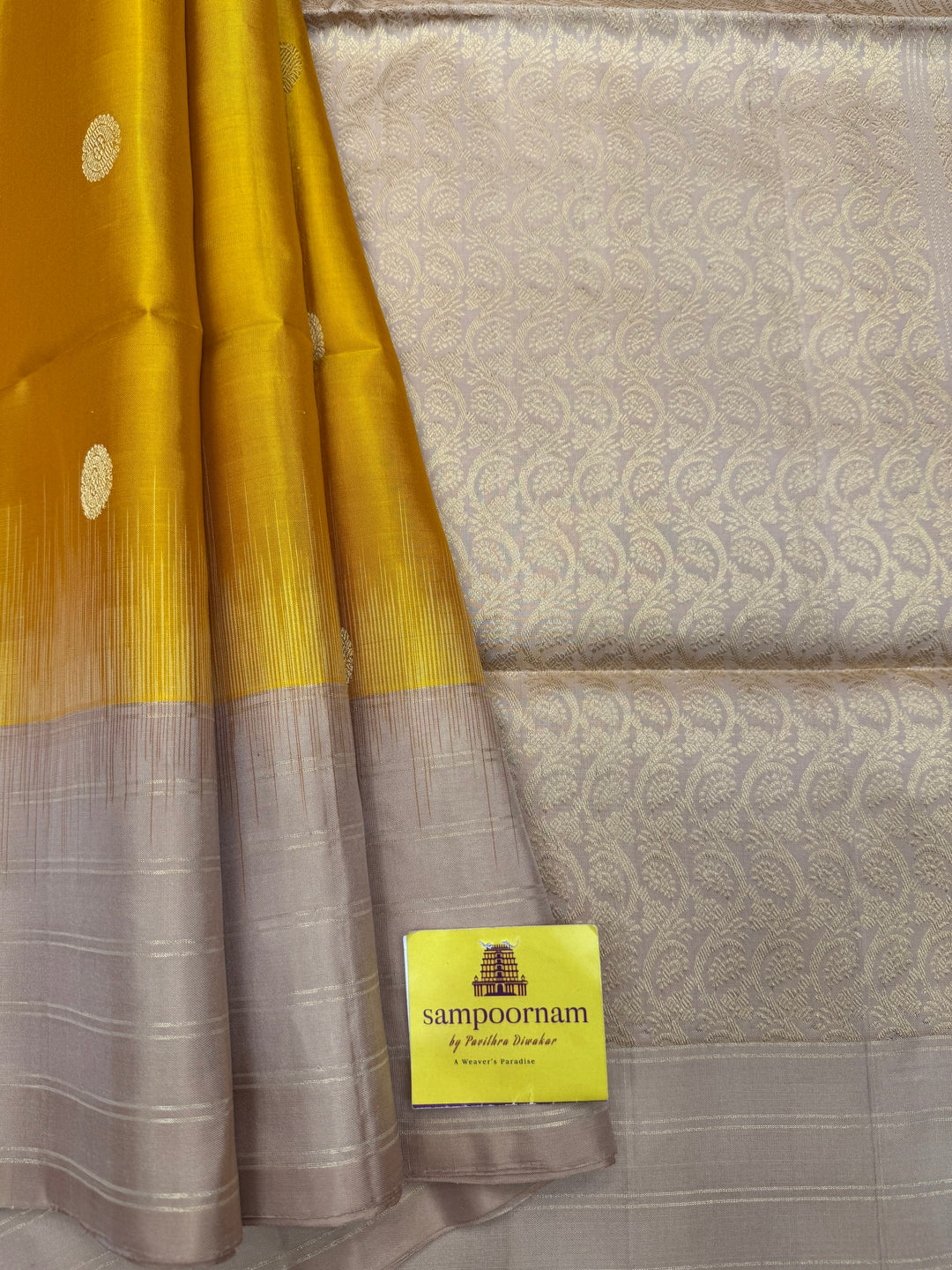 Yellow with Biege, Checks in the Borders and Rich Butta in the Body and Grand Pallu , Pure Soft Silk Saree