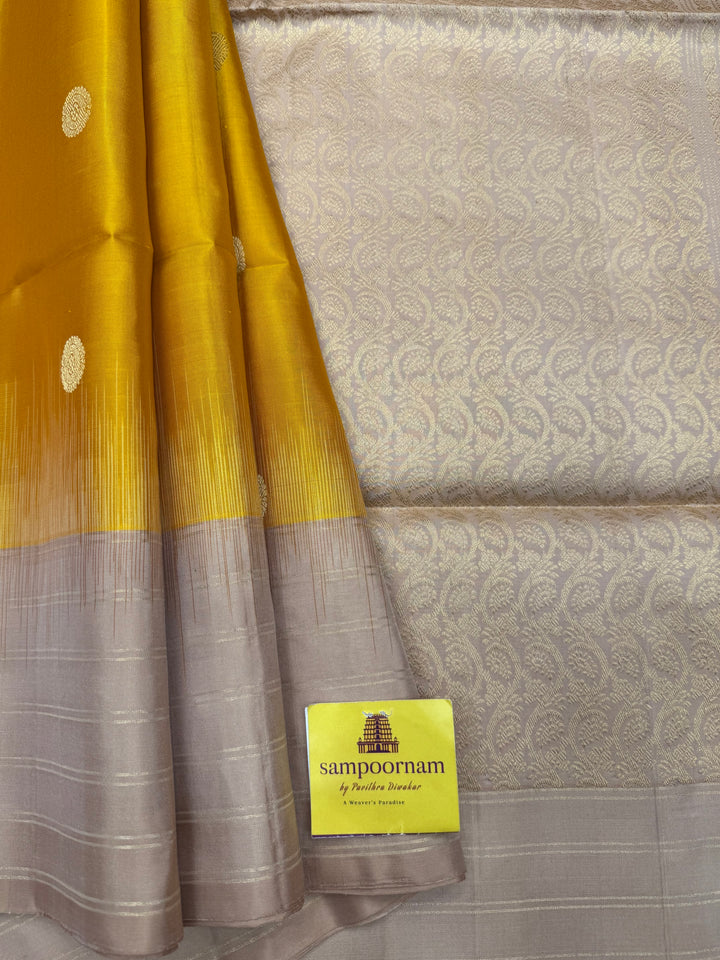 Yellow with Biege, Checks in the Borders and Rich Butta in the Body and Grand Pallu , Pure Soft Silk Saree
