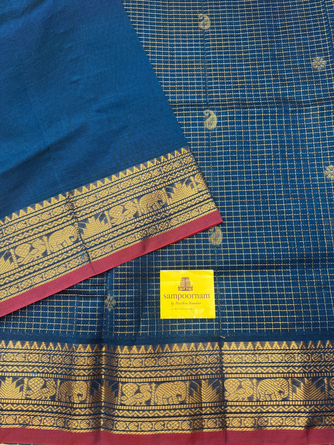 Teel Blue , Zari Podi Kattam with Butta in the body and rich pallu, semi silk cotton sarees
