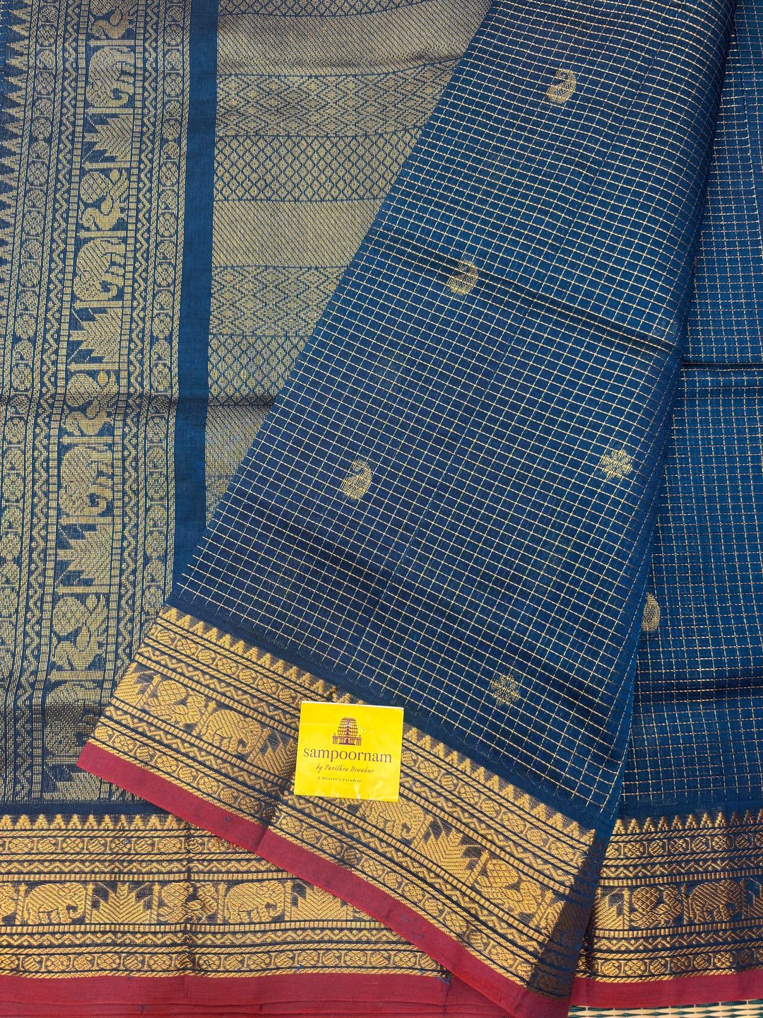 Teel Blue , Zari Podi Kattam with Butta in the body and rich pallu, semi silk cotton sarees