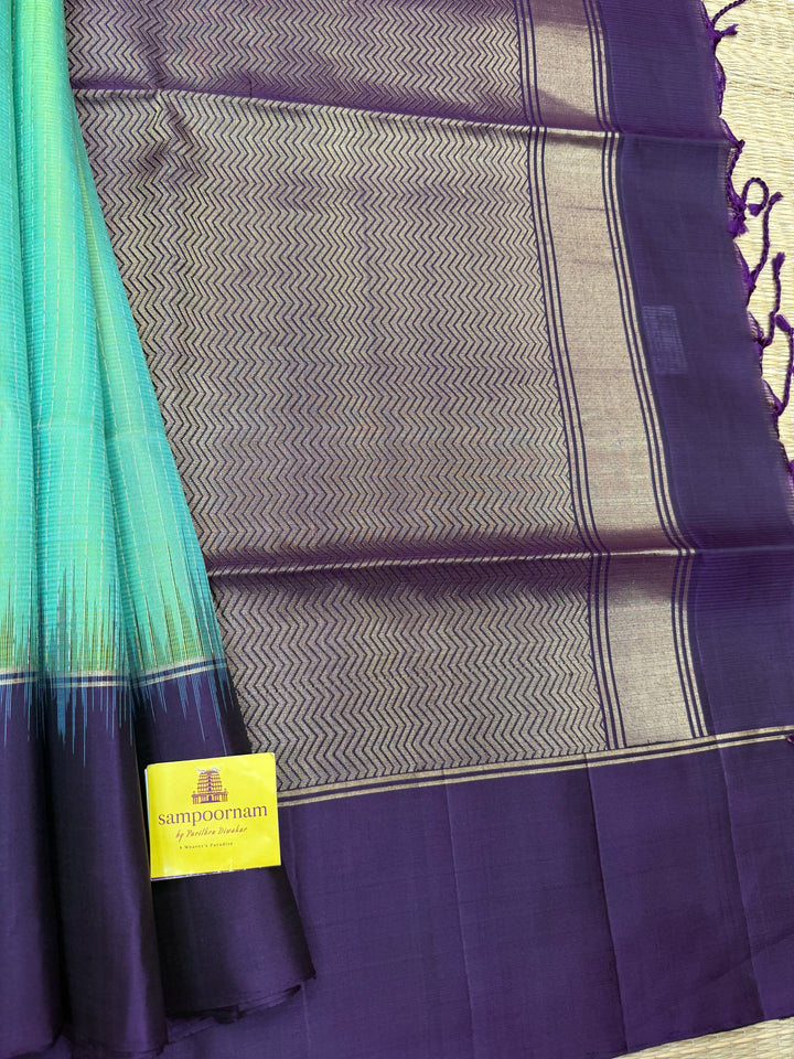 Sea Green with Indigo Blue, Zari Lines in the body and Grand Pallu, Pure Soft Silk Saree