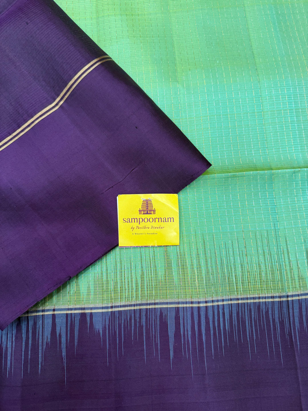 Sea Green with Indigo Blue, Zari Lines in the body and Grand Pallu, Pure Soft Silk Saree