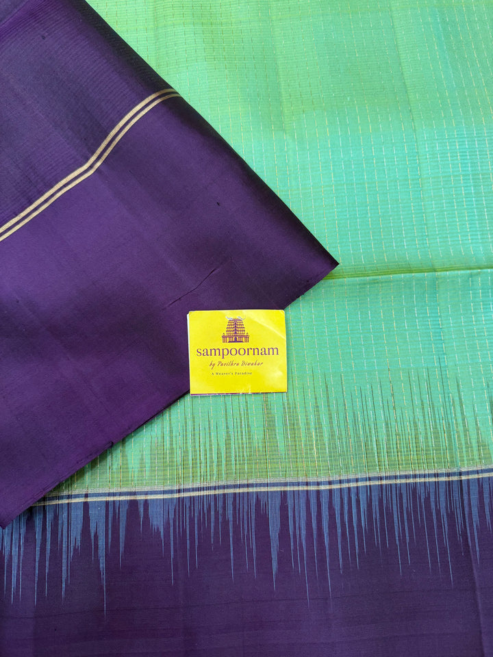 Sea Green with Indigo Blue, Zari Lines in the body and Grand Pallu, Pure Soft Silk Saree