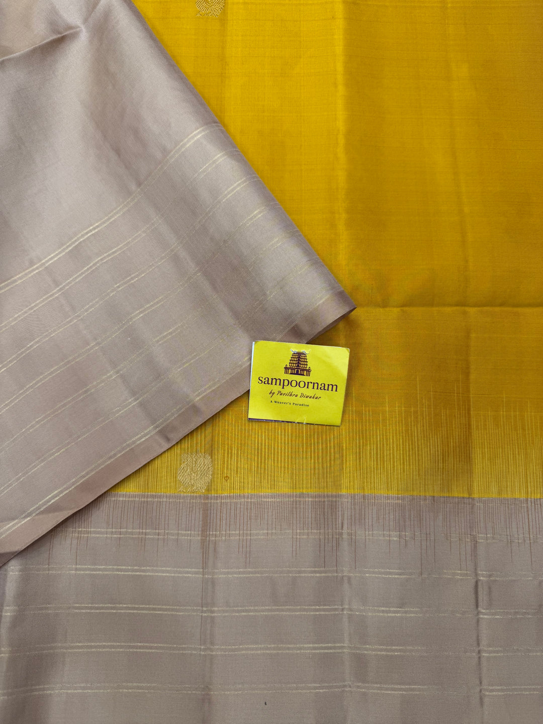 Yellow with Biege, Checks in the Borders and Rich Butta in the Body and Grand Pallu , Pure Soft Silk Saree