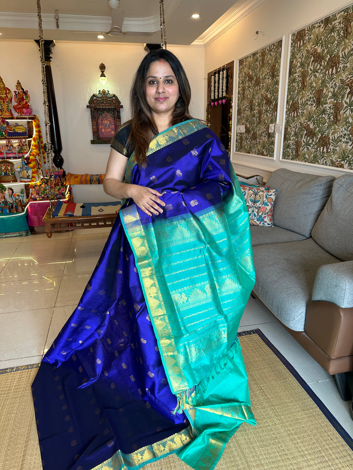 Blue with Light Blue Rich Butta Rich Pallu Silk Cotton Saree