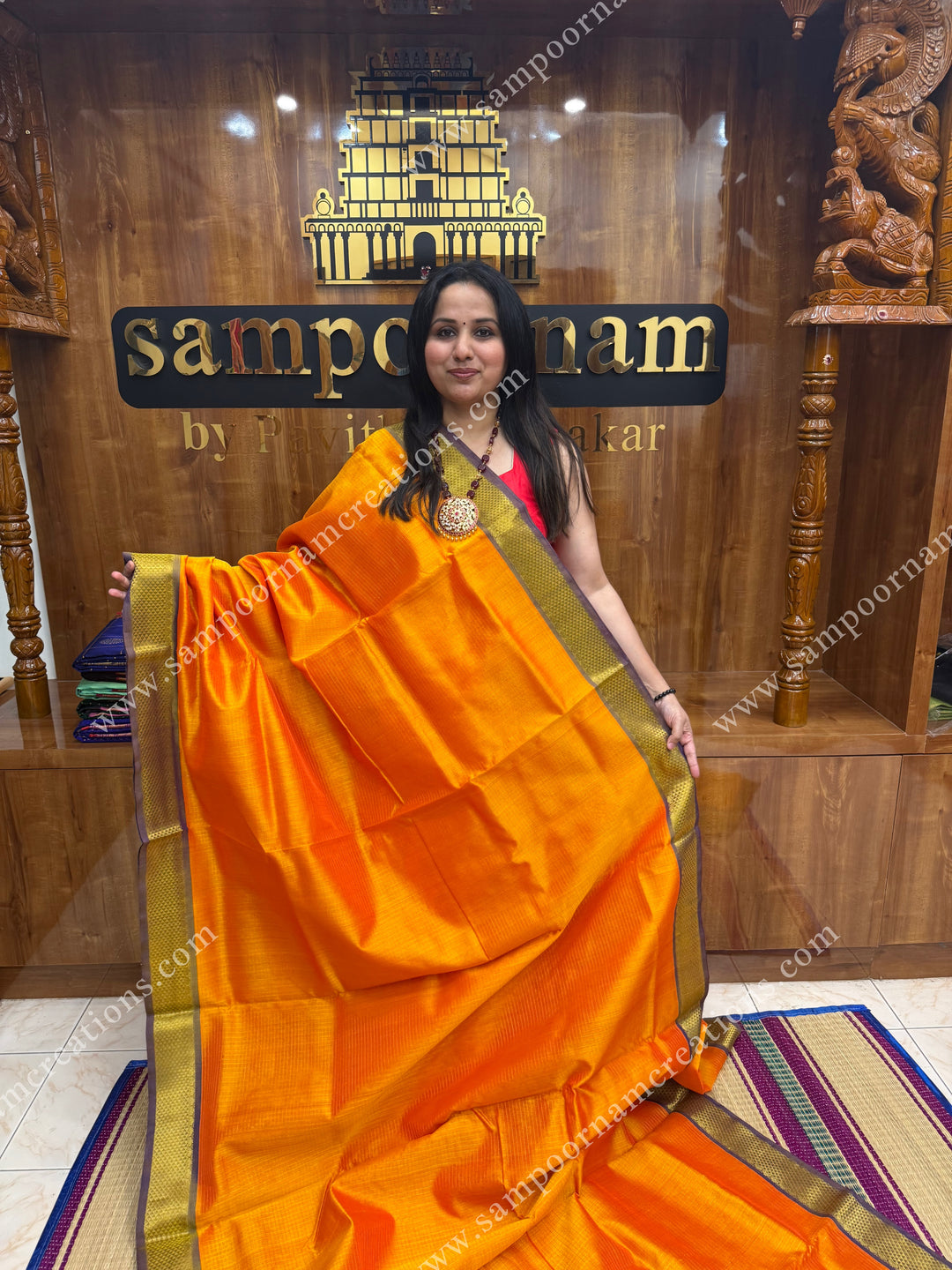 Mambazha Manjal with Blue  , Rich Zari Podi Kattam in the body , traditional borders and grand Pallu , Ten Yards Silk Cotton Saree