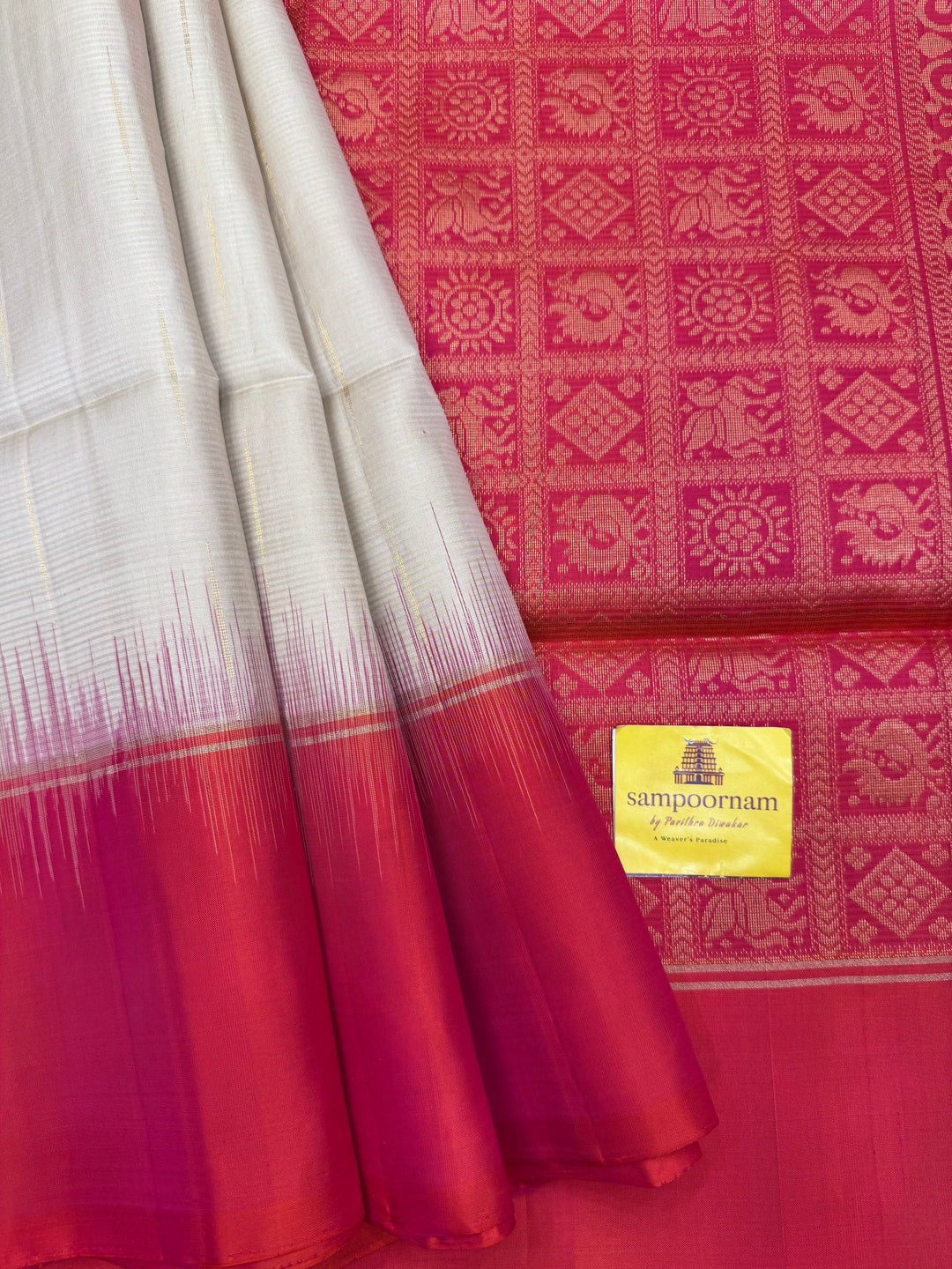 Light Beige with Orangish Pink, Rain Drop Zari Butta in the Body and Rich Pallu Pure Soft Silk Saree