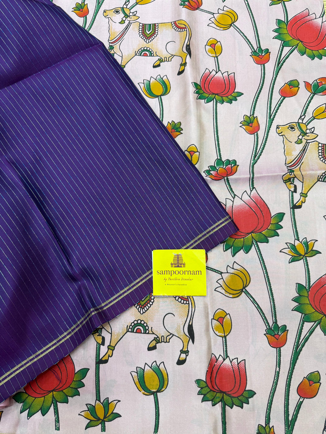Onion Pink with Blue, Pichwai Prints in the Body , Pure Soft Silk Saree