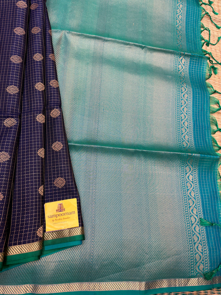 Dark Blue with Light Blue, Borderless , Zari Lines in the body and rich pallu , Pure Soft Silk Saree