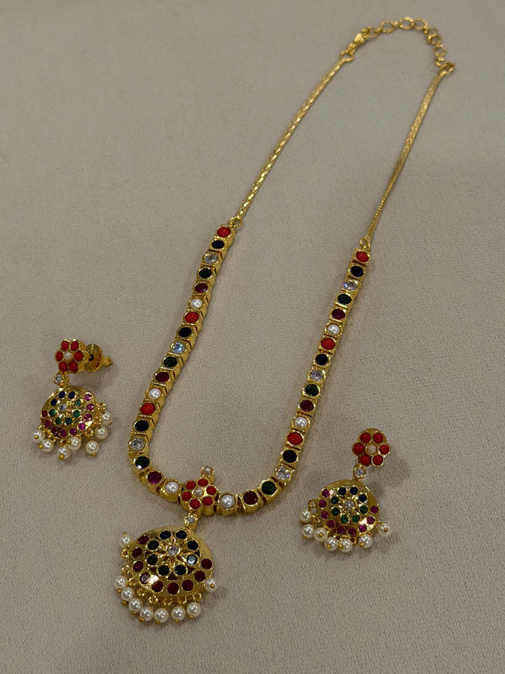 An Heirloom Inspired Navaratna Addigai Set with Drop Earrings