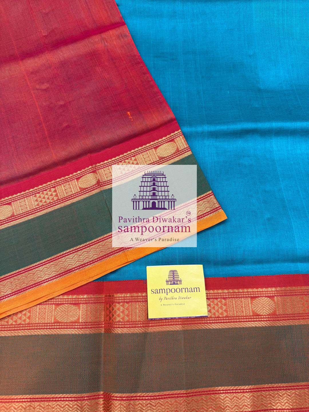 Ramar Blue with Rust Orange , Rettapet Traditional Borders, and Grand Pallu Korvai Silk Cotton Saree