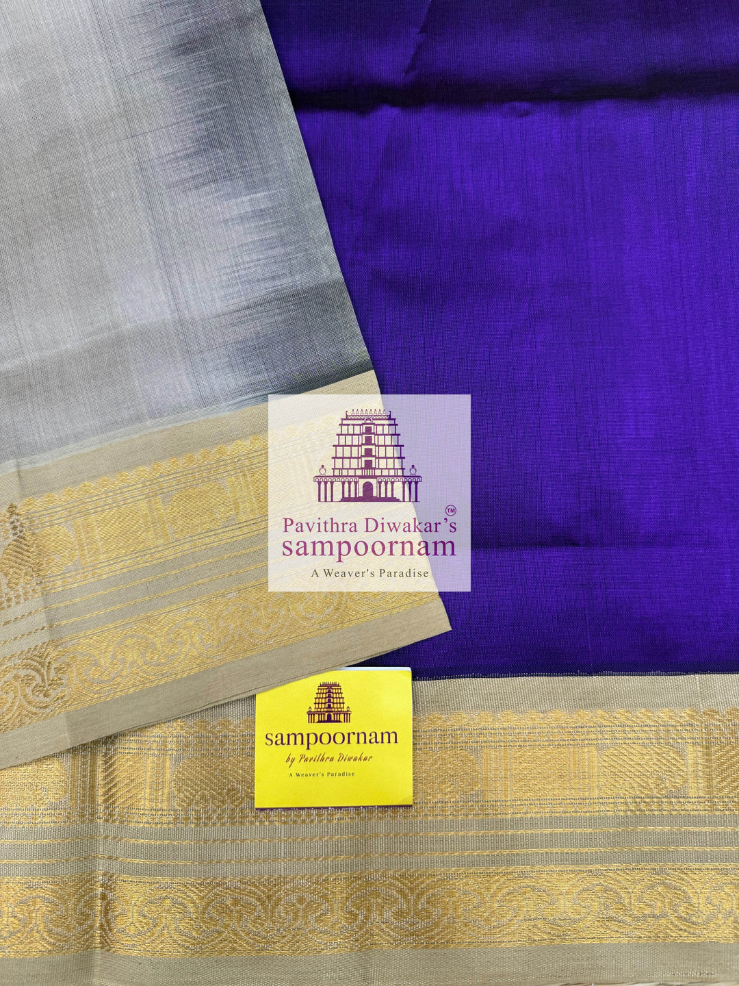 Purple with Beige, Traditional Borders and Rich Pallu ,Korvai Silk Cotton Saree