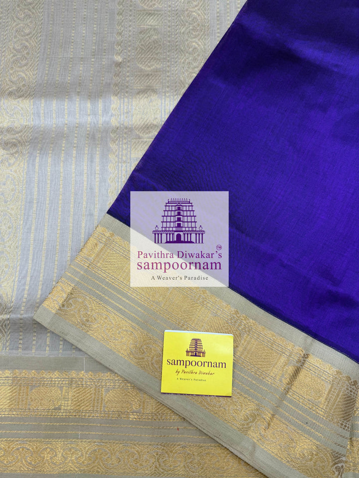 Purple with Beige, Traditional Borders and Rich Pallu ,Korvai Silk Cotton Saree