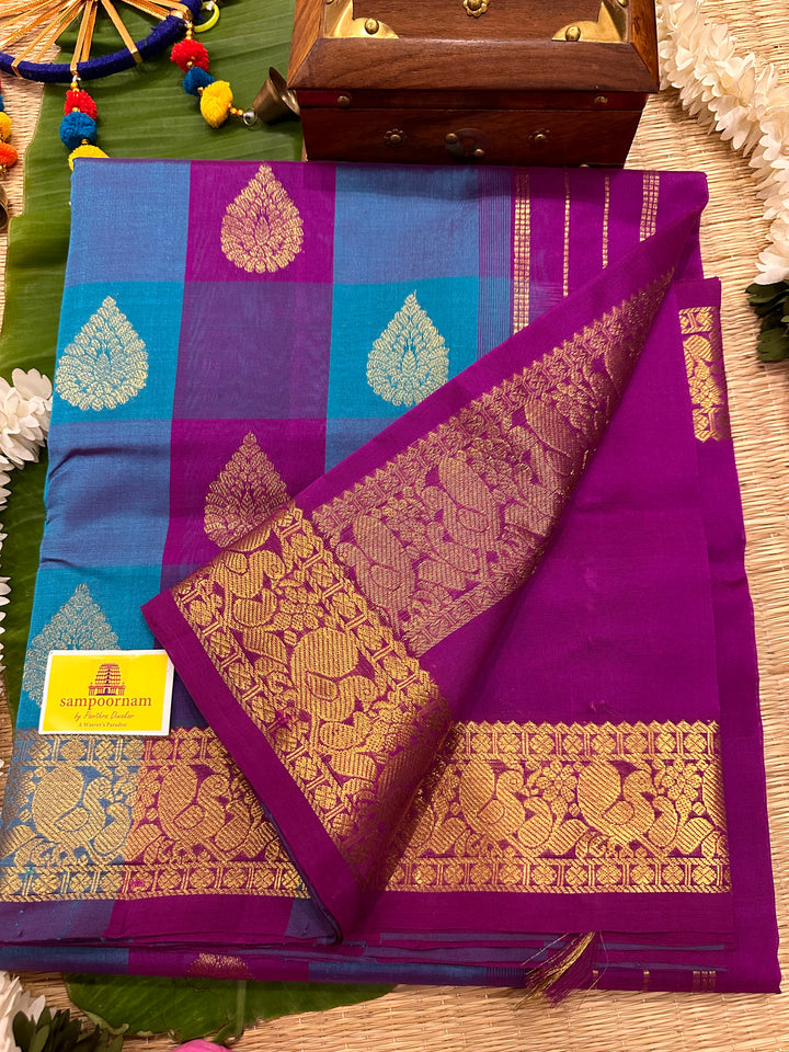 Blue, Ramar Blue with Purple Big Butta Pallum Pazham Kattam Saree