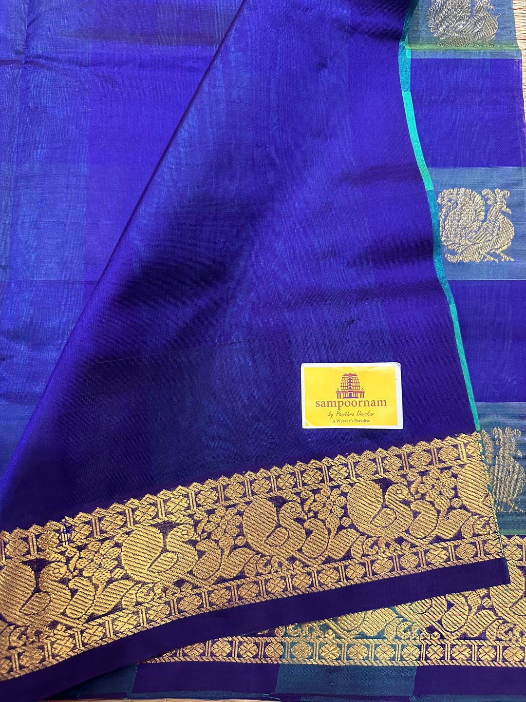 Rexona Green With Blue Big Butta Pallum Pazham Kattam Silk Cotton Saree