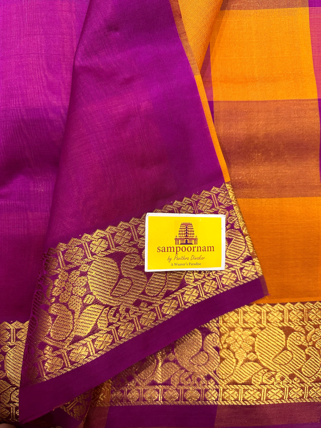 Orange with Dark Magenta Big Butta Pallum Pazham Kattam Silk Cotton Saree