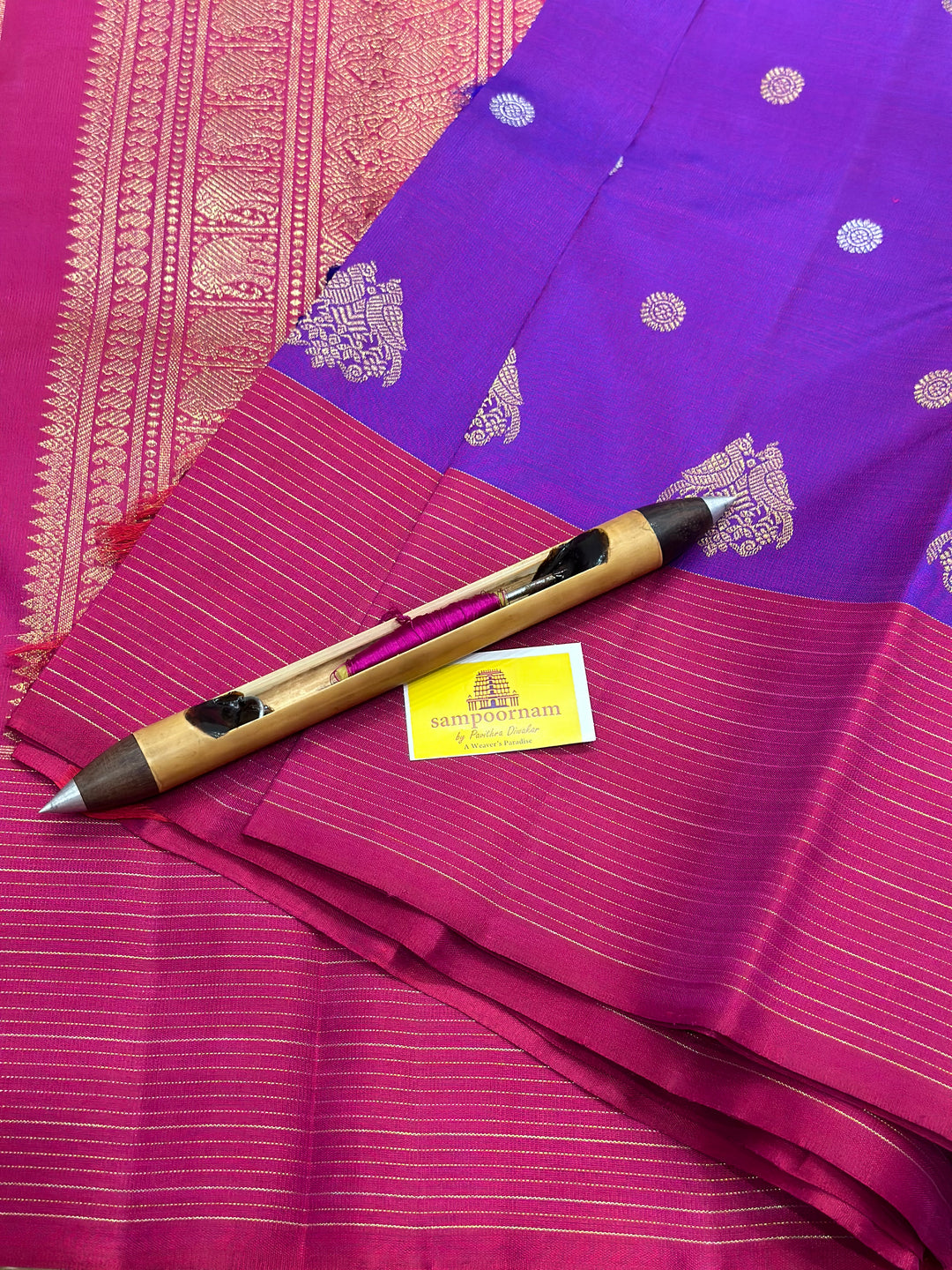 Purple with Maroon Vairaoosi Border , Silver and Gold Body Butta, Retta kili Butta , Rich Pallu - Kanjivaram Pure SIlk Saree