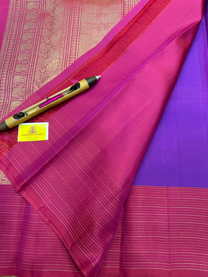 Purple with Maroon Vairaoosi Border , Silver and Gold Body Butta, Retta kili Butta , Rich Pallu - Kanjivaram Pure SIlk Saree