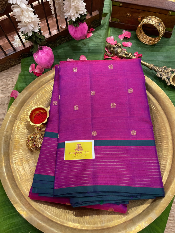 A Classy Magenta with Small Annam and Coin Zari Motif and Traditional Pallu - Pure Kanjivaram Silk Saree