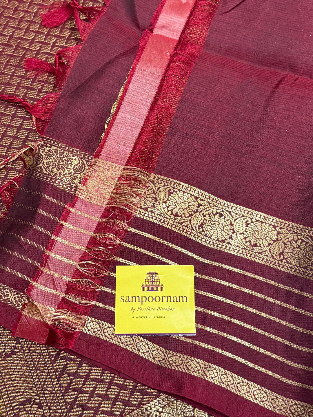 Manjal With Maroon,  traditional rettapet border, rich zari butta in the body and grand pallu Pure Soft Silk Saree