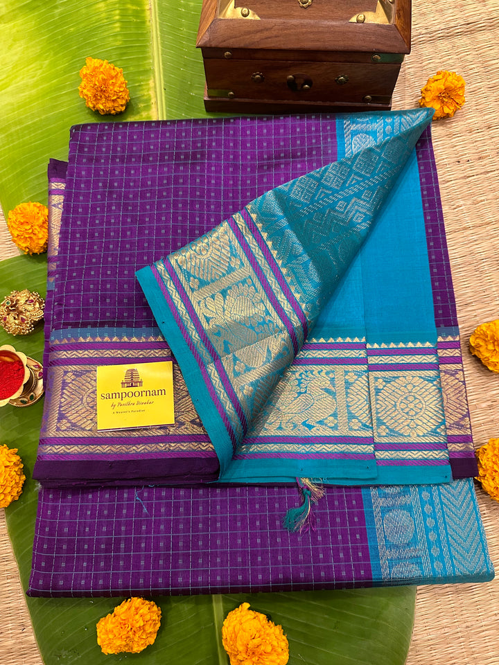 Purple with Blue Lakshadeepam Silk Cotton Saree