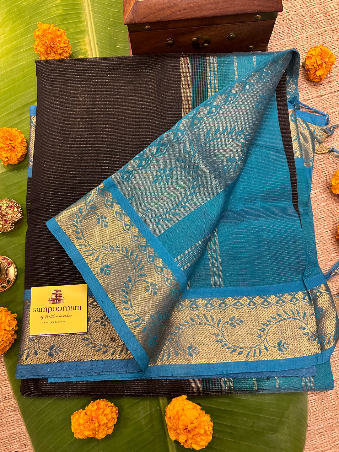 Black with Blue Vairaoosi Silk Cotton Saree