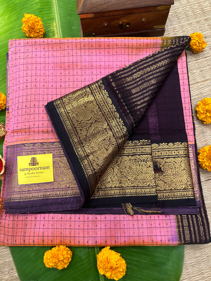 Pink with Brown Lakshadeepam Silk Cotton Saree