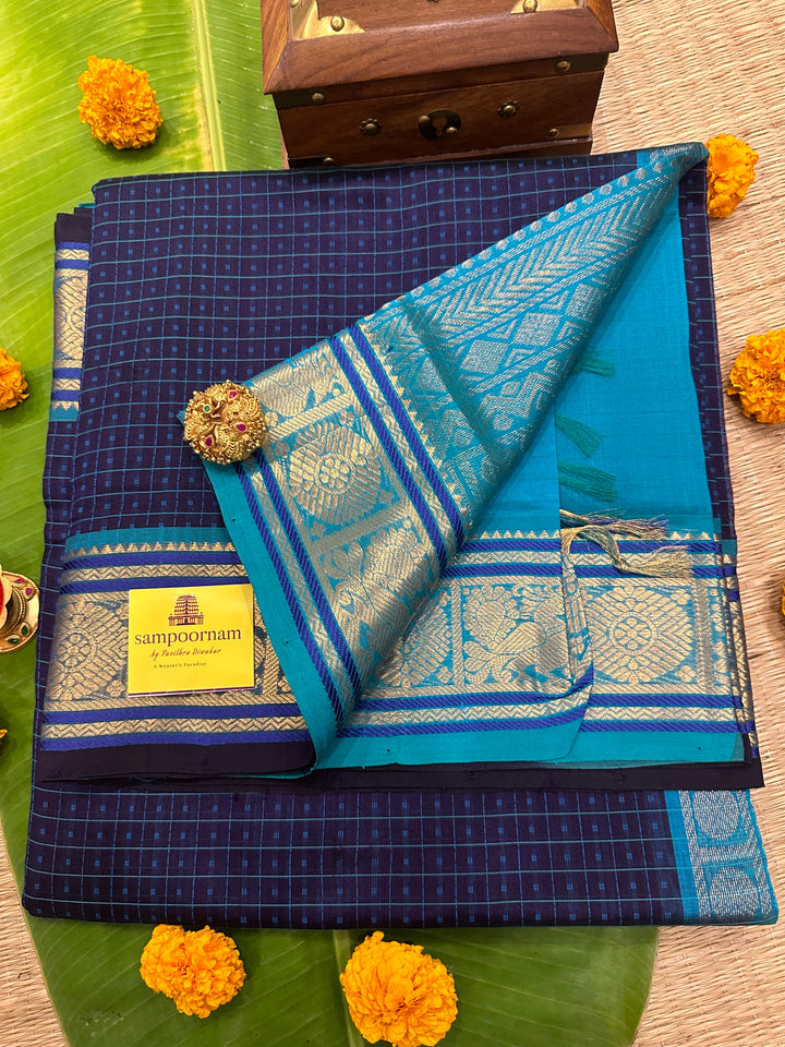 Blue with Blue Lakshadeepam Silk Cotton Saree